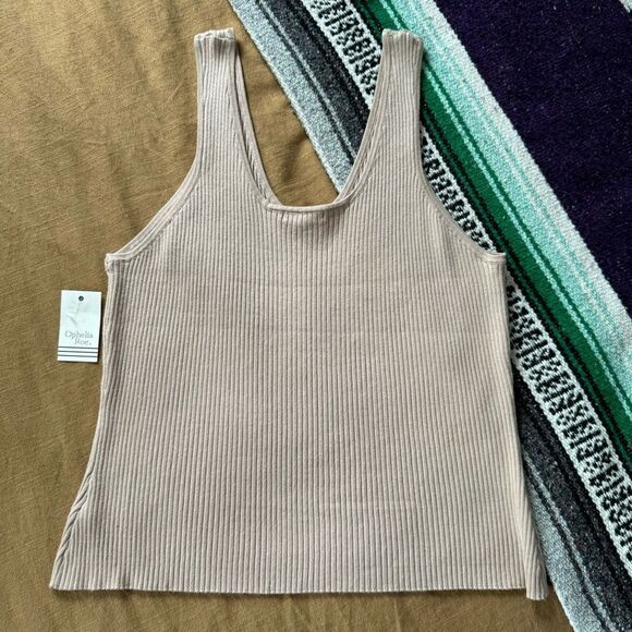 Ophelia Roe Tan Ribbed V Neck Tank NWT - Picture 6 of 6
